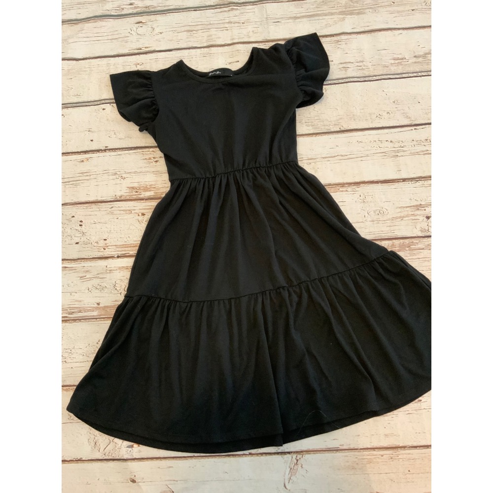 Brit & Bri Black Tiered Flutter Sleeve Elastic Waist Dress Small 15402J